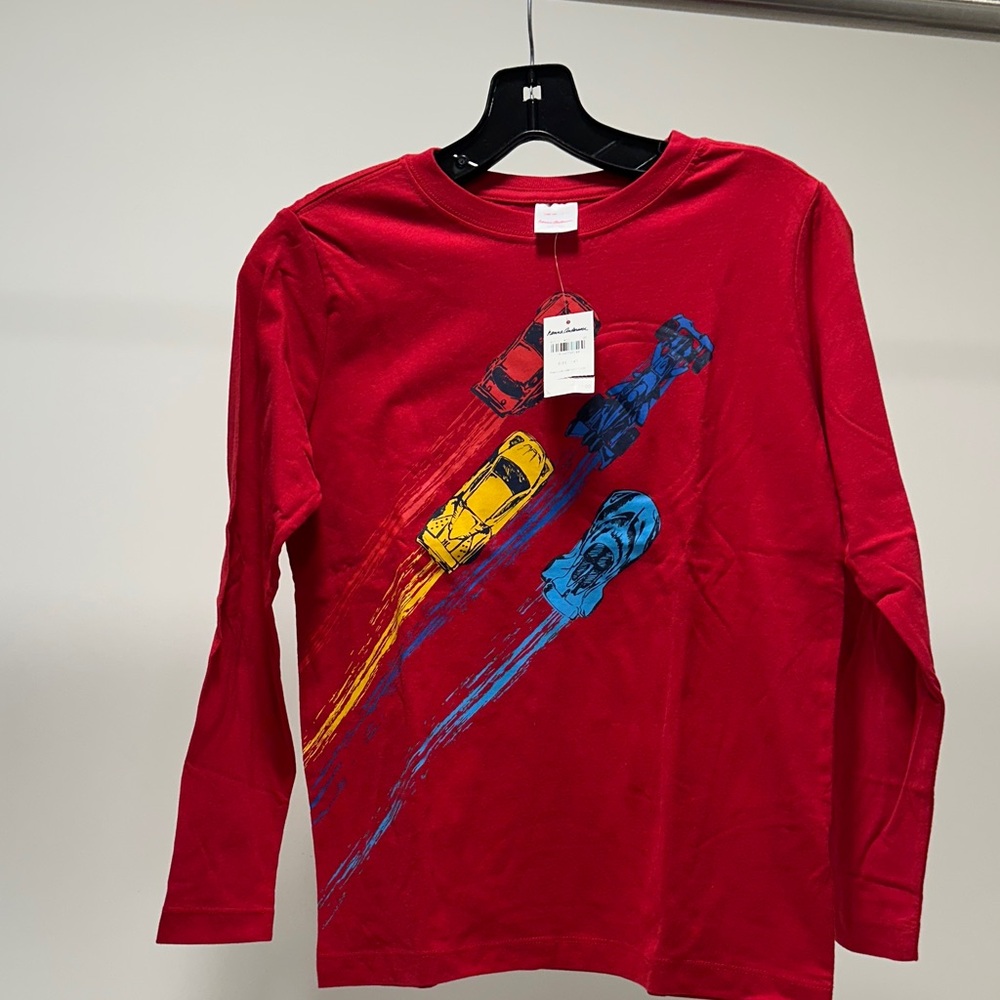 Hanna Andersson Red Long Sleeve Shirt with Car Graphics
